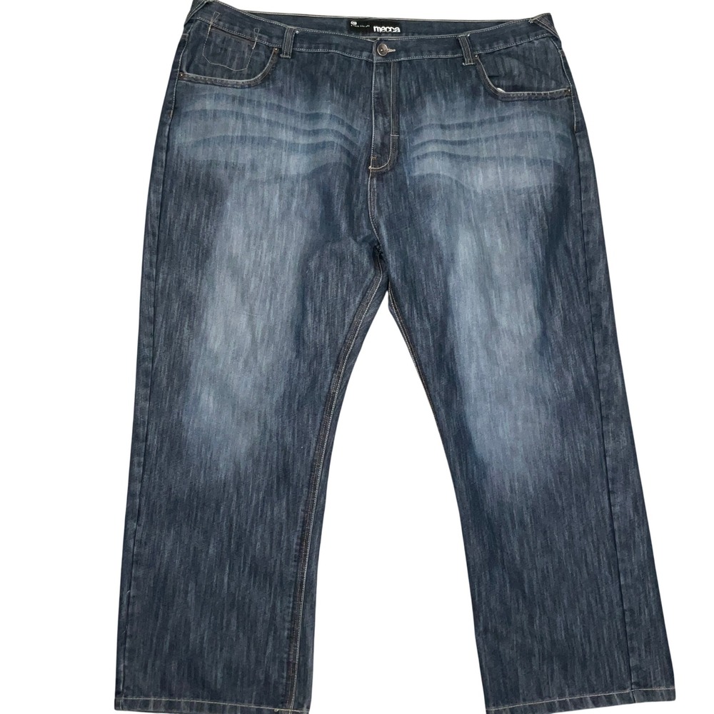 Mecca Jeans Mens 52W 32L Blue Fade Whisker Stitched Relaxed Fit Y2K Urban Denim